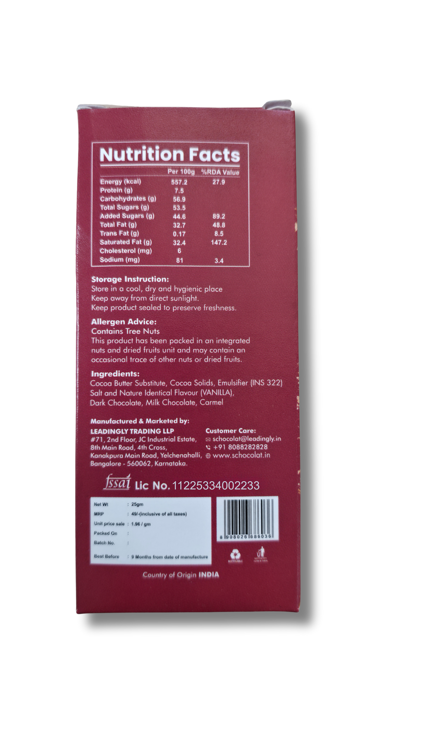 CHOCOLATE CARMEL BAR 25GMS