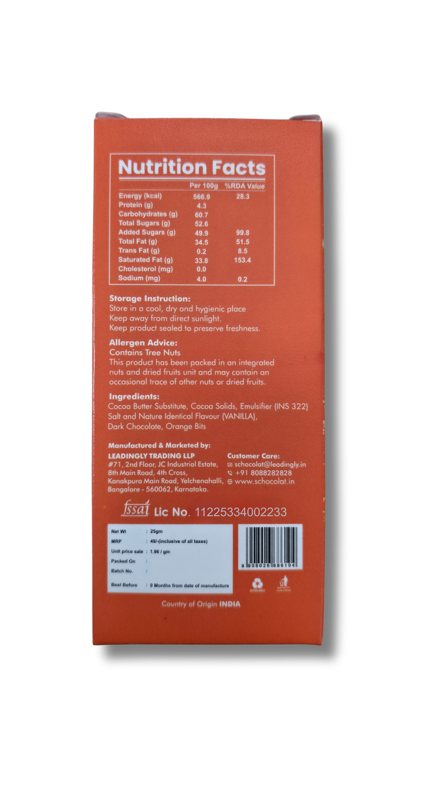 DARK ORANGE BAR 25GMS