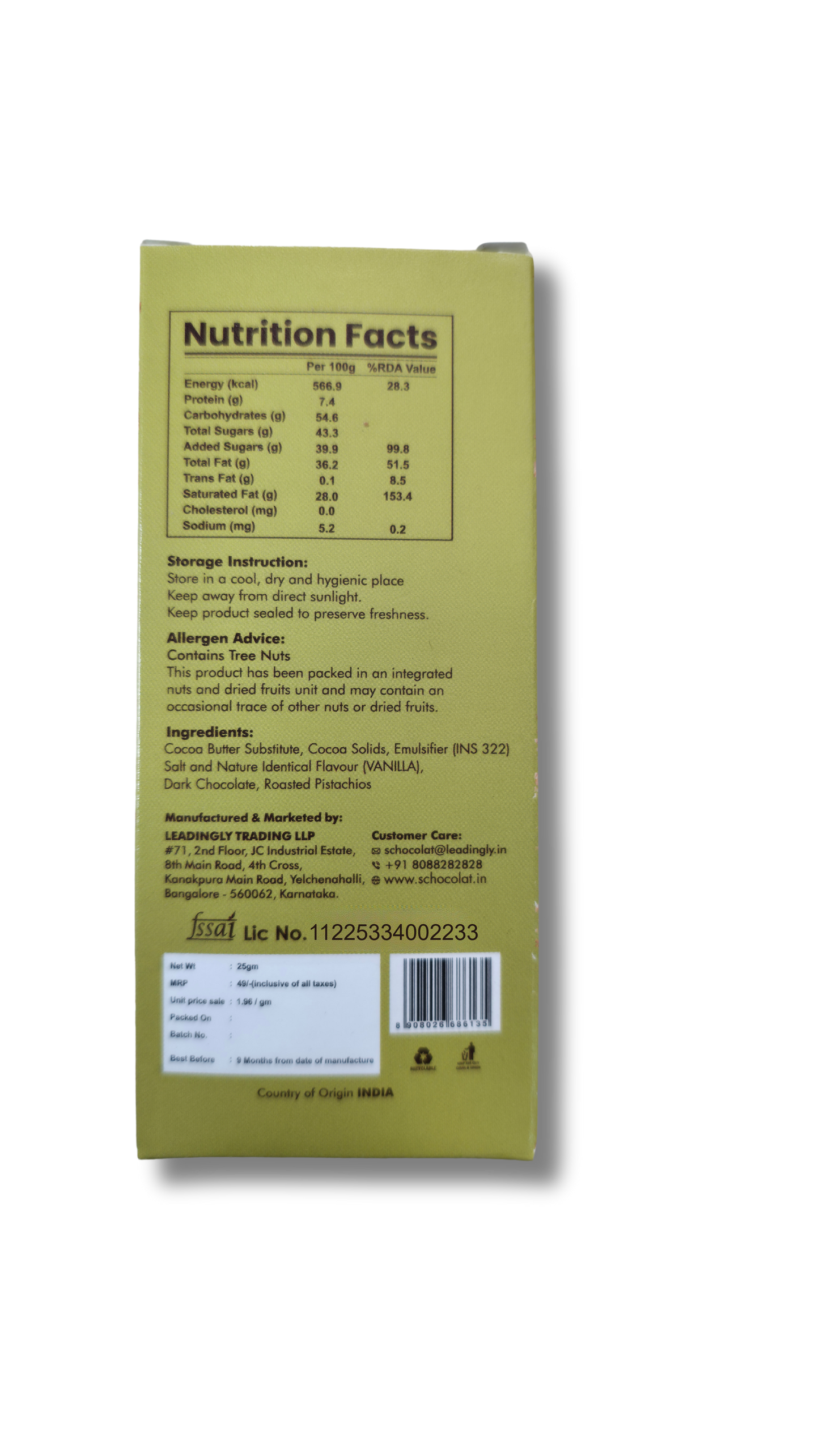 DARK PISTACHIO BAR 25GMS