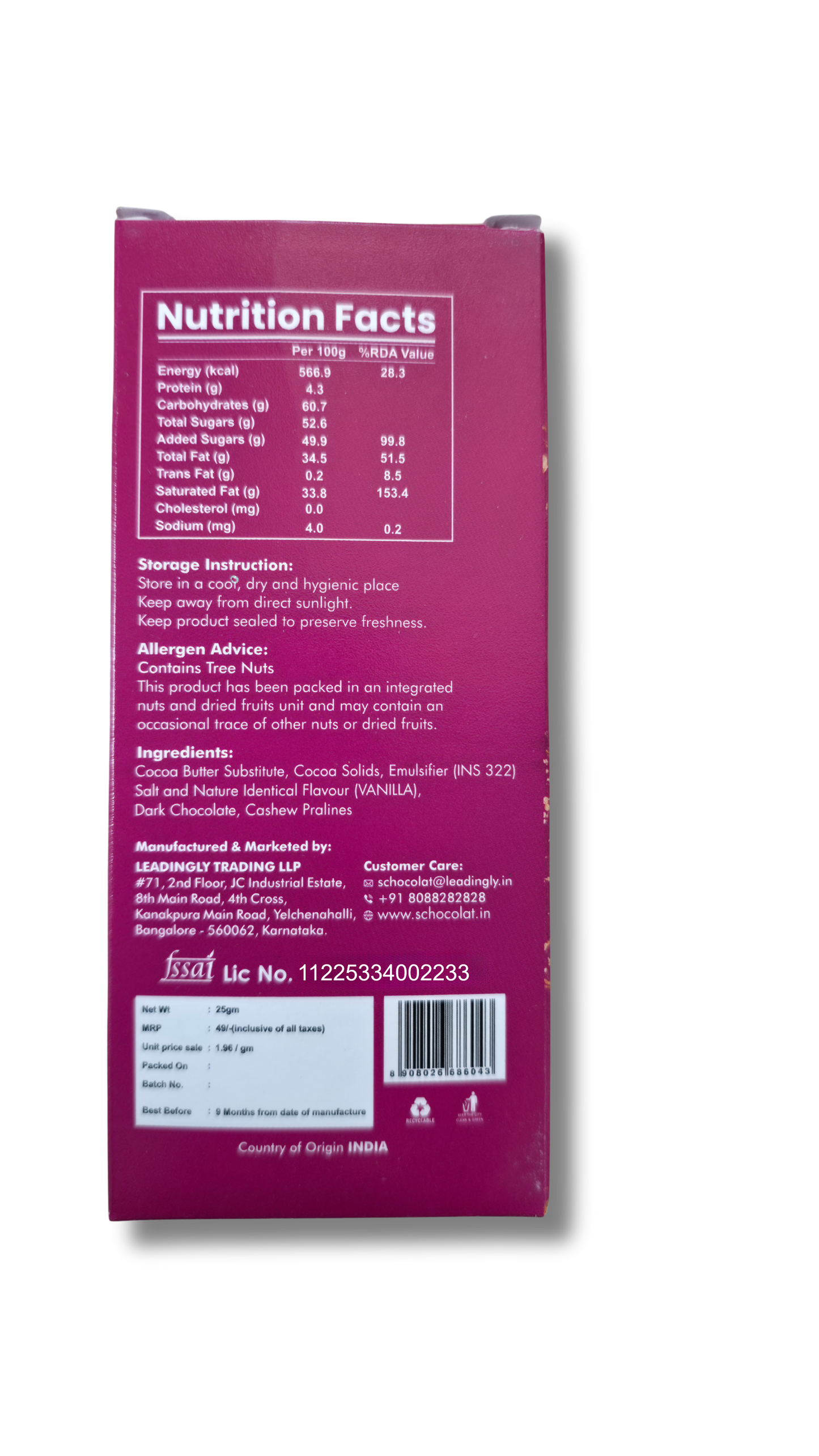 PRALINE BAR 25GMS