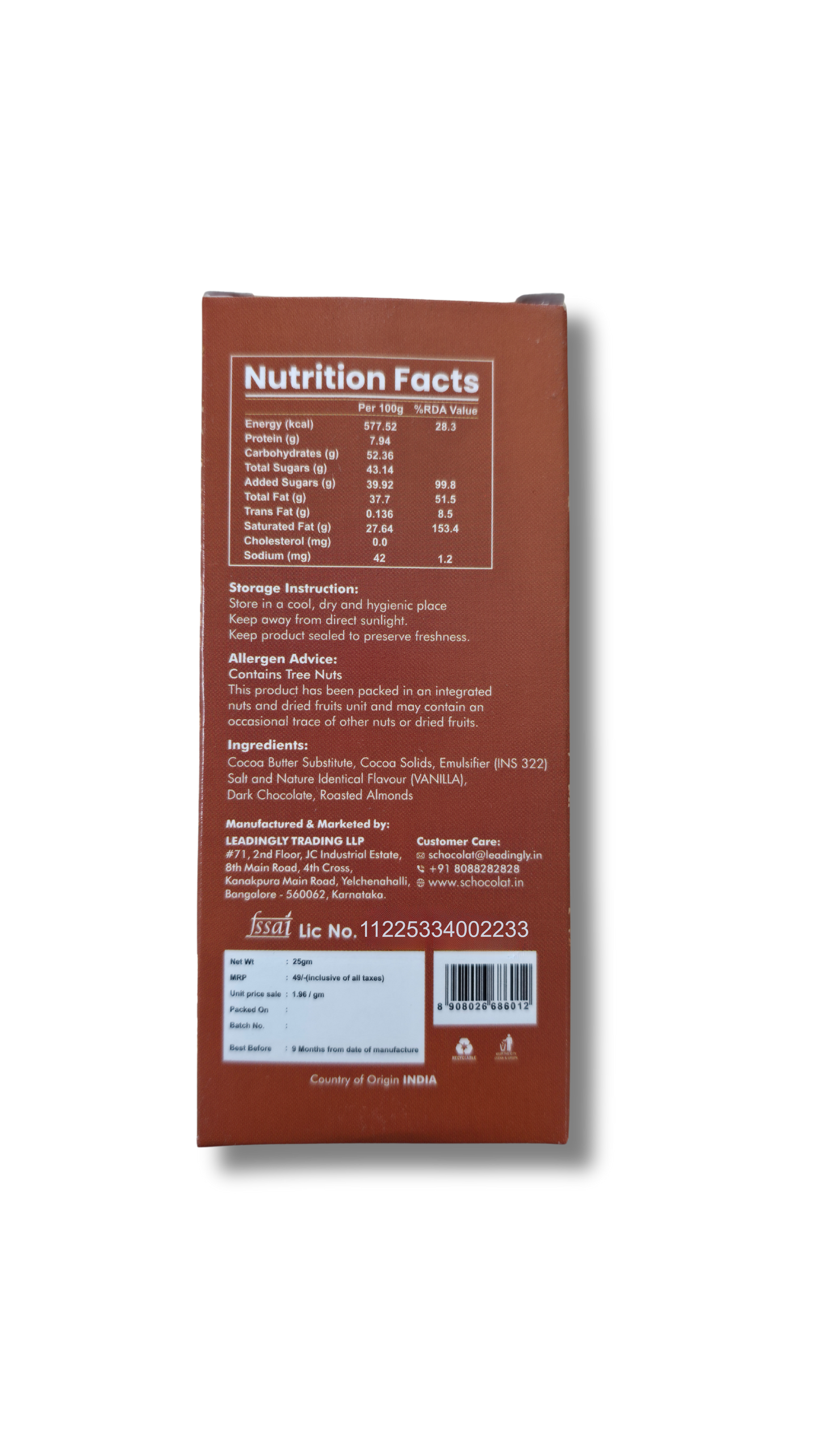 ROASTED ALMOND BAR 25GMS