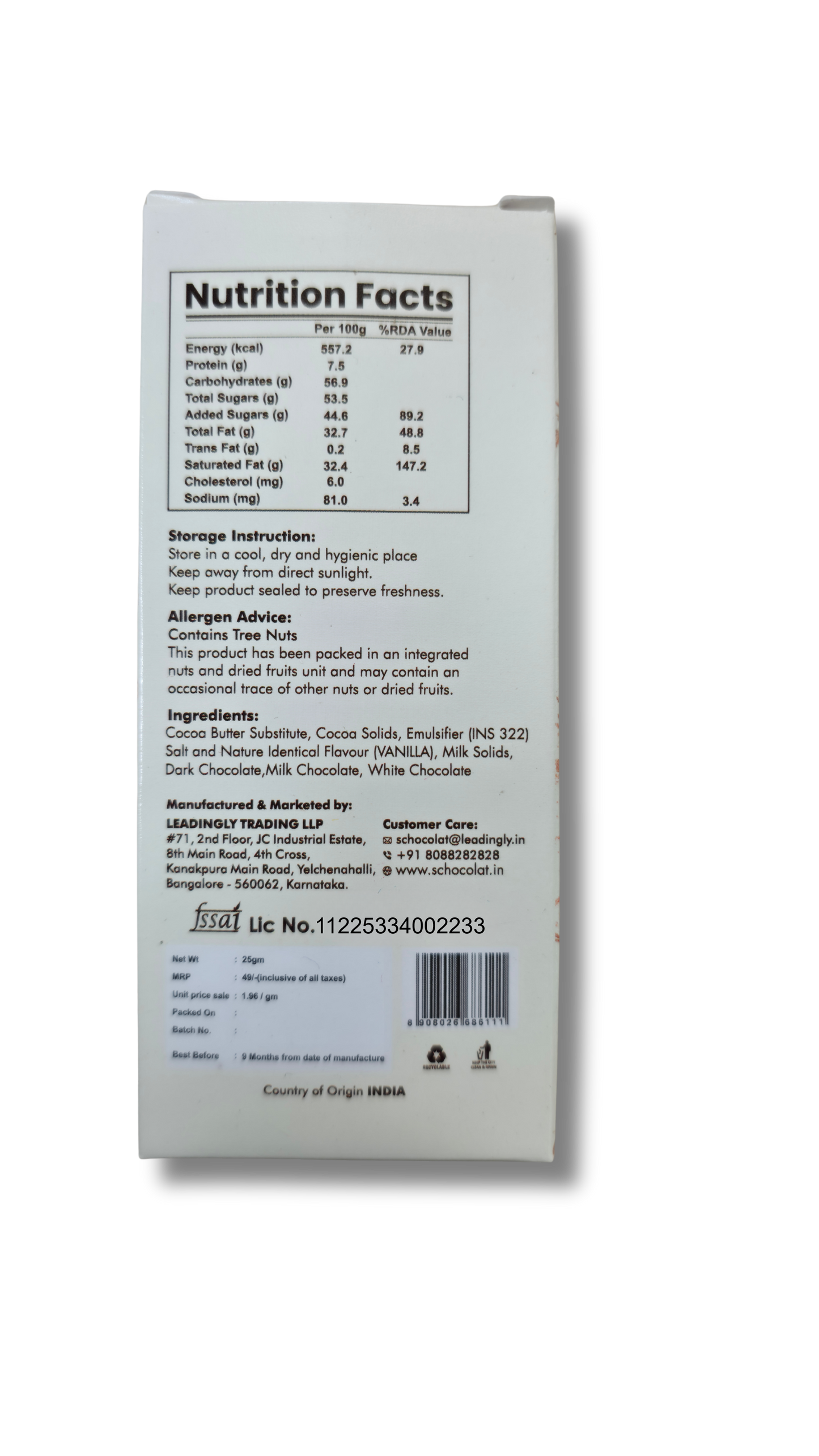 TRIPLE CHOCOLATE BAR 25GM
