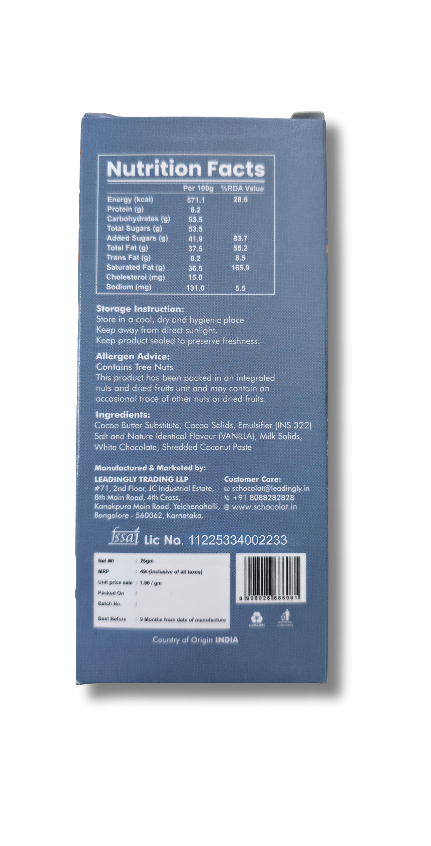 WHITE COCONUT BAR 25GMS